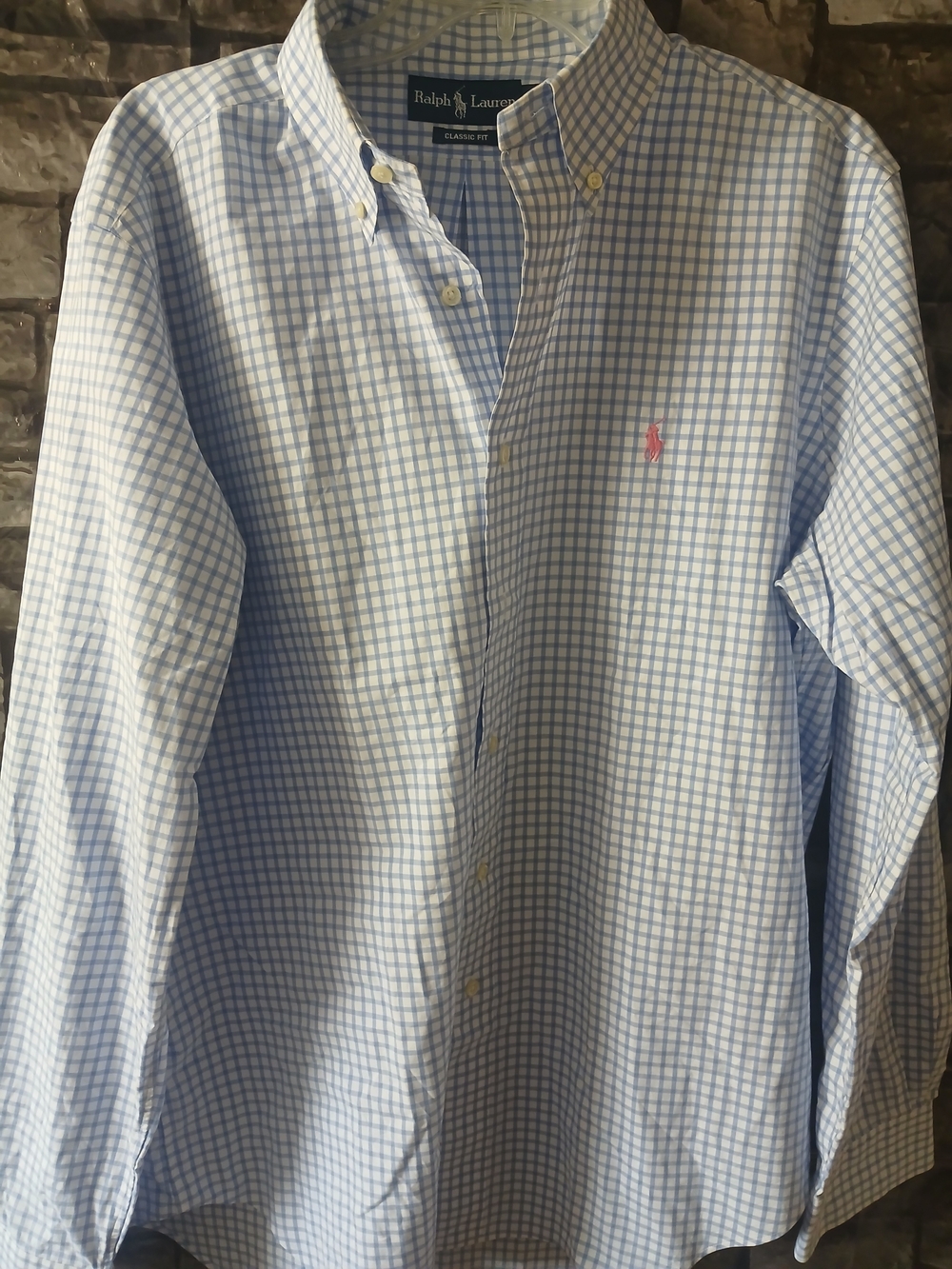 Ralph Lauren Blue & White Gingham Button-Up Men's Long-Sleeve  Shirt.